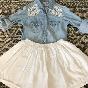 Jean shirt white skirt